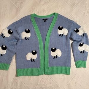 Fuzzy Sheep Whimsical Knit Cardigan Sweater FOREVER 21 Women's Size S Novelty